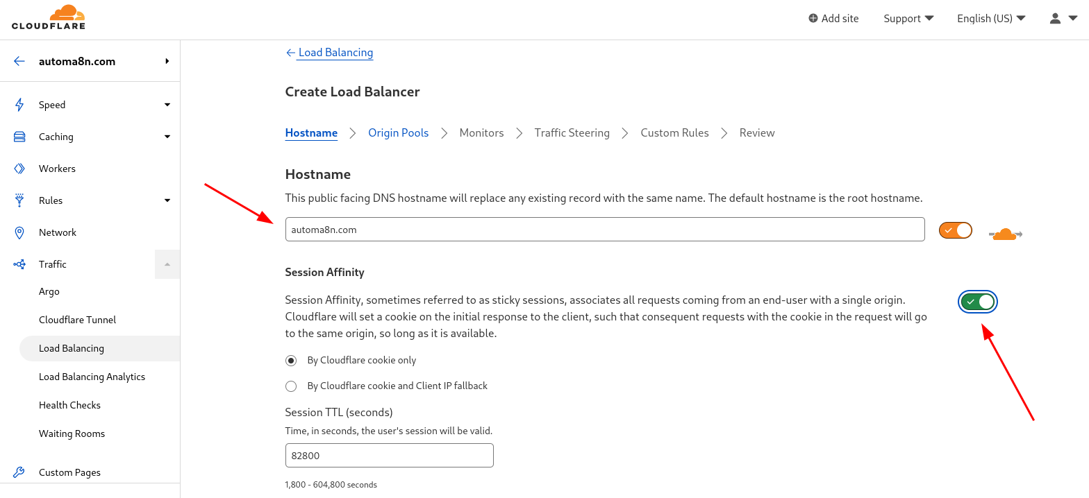 add domain and session affinity